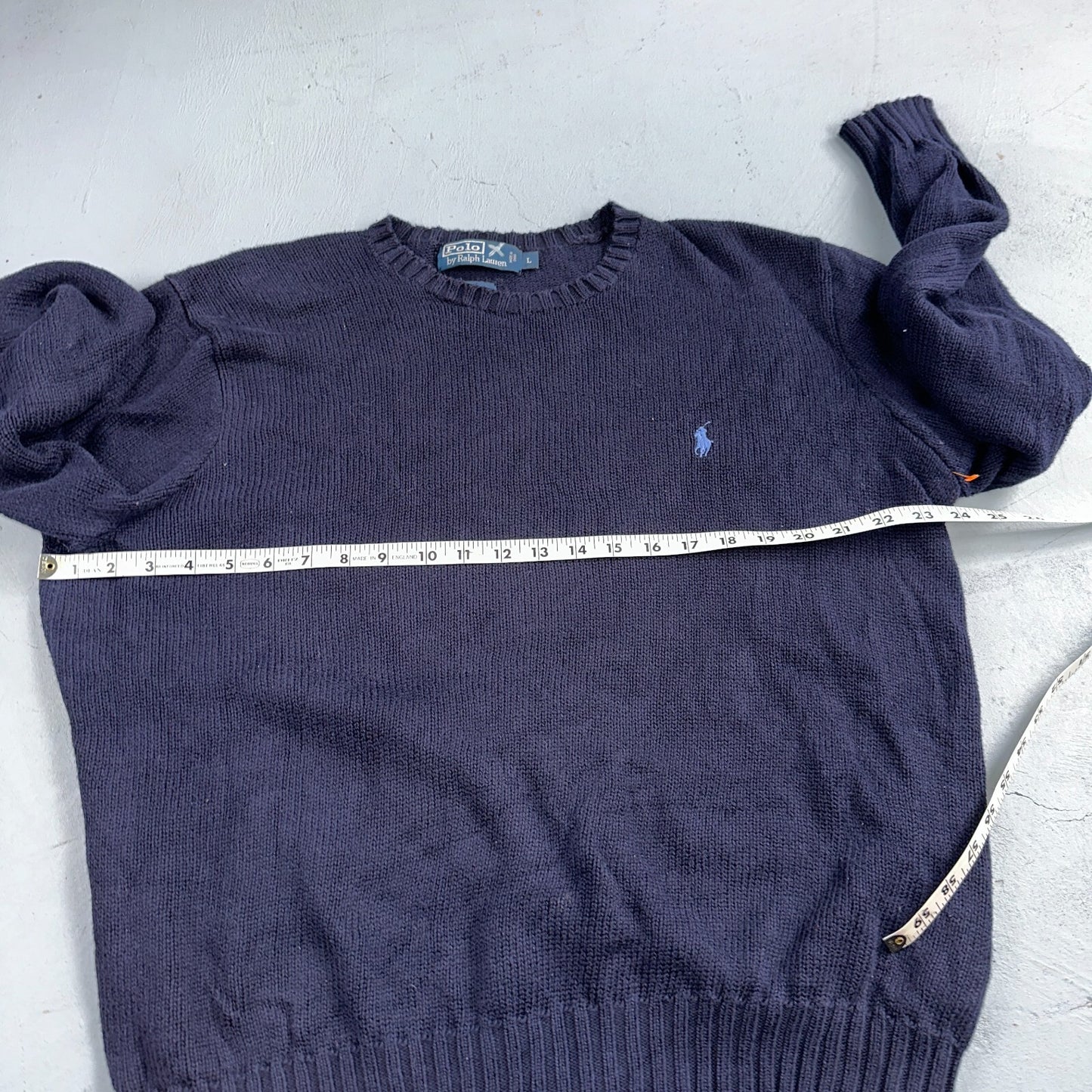 Polo Ralph Lauren Knit Crew Neck Sweater Blue Long Sleeve VTG 90s Cotton Size L