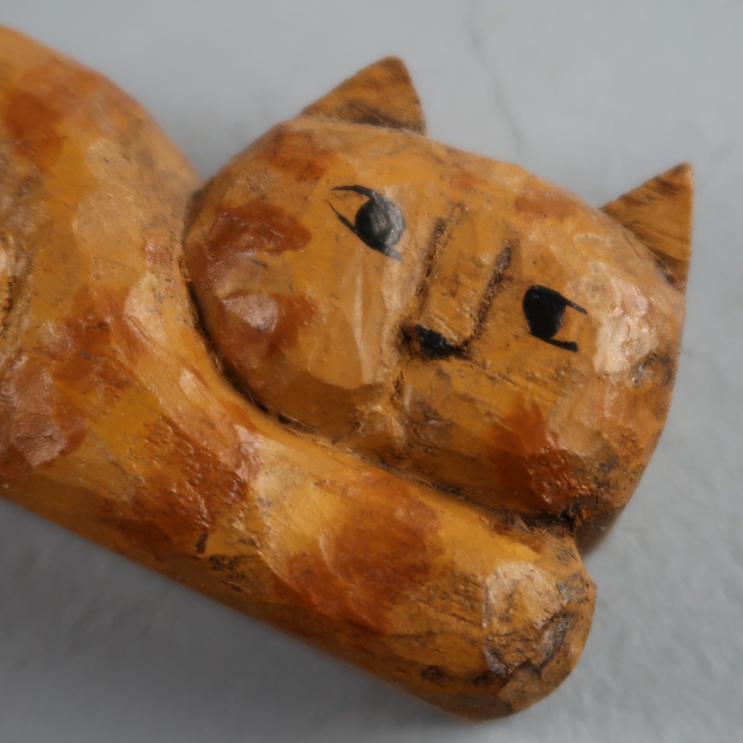 Small Carved Wood Sitting Cat Folk Art Figure Cute Hand Made Lucky Cute Luck