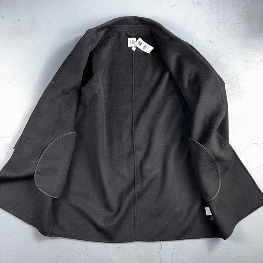 Gap Jacket Womens Large Black Wool Button Over Pea Coat Pocket Dressy Career