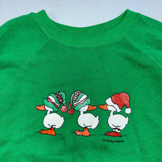 Ducks Novelty Sweatshirt XL 1980s VTG Crewneck Christmas Cute Green Holidays 80s