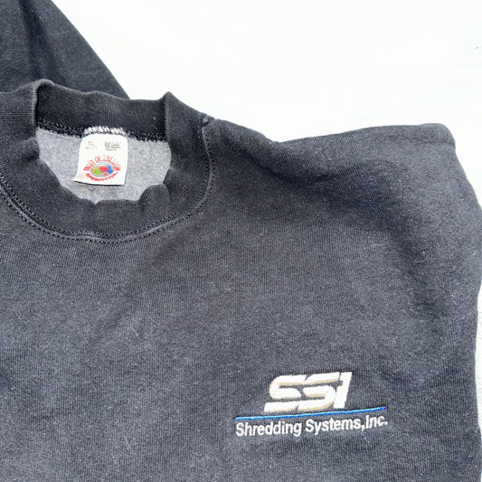 Fruit of the Loom Sweatshirt 90s VTG Crewneck USA Solid Black Blank Shredding XL