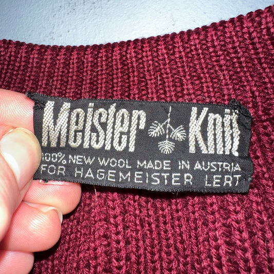Meister Sweater M Women’s Wool Austria Pullover Red V Neck Vintage Cardigan 60s