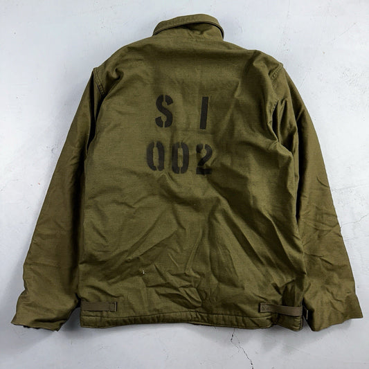 VTG 60s USN US Navy Military A-2 Intermediate Cold Weather Deck Jacket Stencil