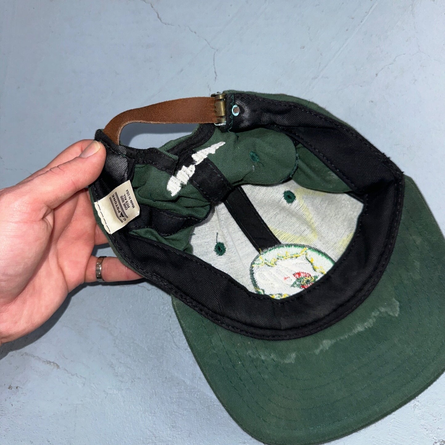 Vintage 7up Hat Made In USA Snap Back Trucker Style Worn Green 90s Heavy Used