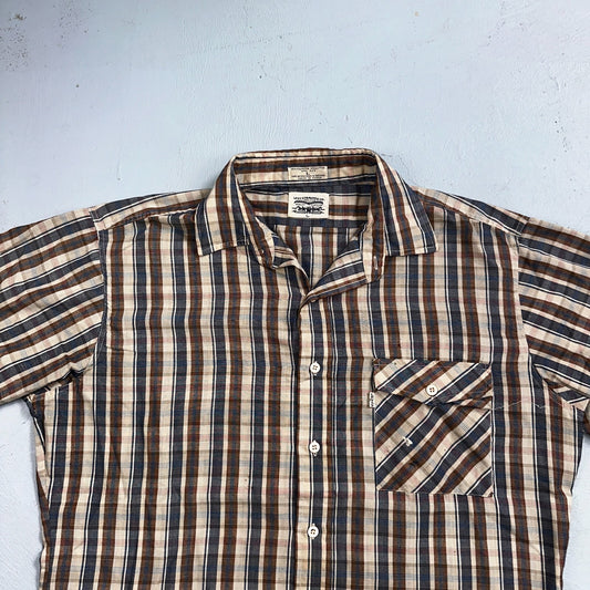 Levis VTG 1980s Button Shirt Mens L Plaid 80s Cowboy Shirt Korea Short Sleeve