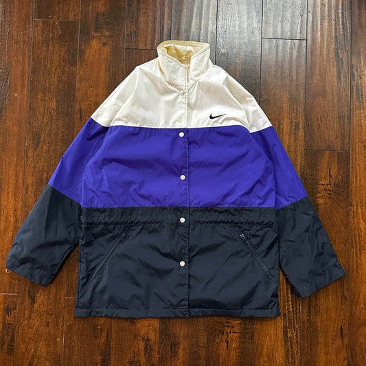 VTG Nike Jacket Mens M Windbreaker Colorblock Purple Black Big Swoosh Logo 90s