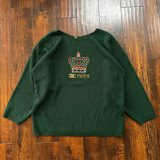 VTG 1960s Paris Women’s Green Sweater Rockabilly Sportswear Designer 60s 70s