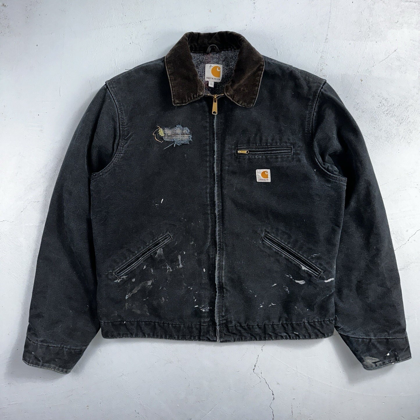 Carhartt VTG Jacket Mens L Tall Black Detroit J001 Blanket Lined USA J97 BLK