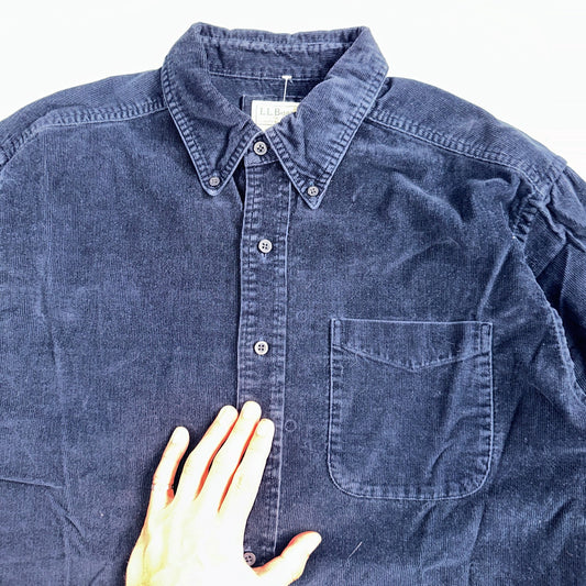 Vintage LL Bean Shirt Mens L Button Up Corduroy Navy Blu Outdoor Nature Workwear