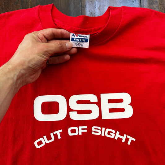 OSB Funny Vintage T Shirt Out Of Sight Quite Shy Construction Humor Hanes Red 80