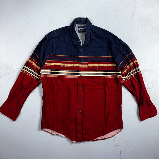 Wrangler Shirt VTG Mens 17 35 Red Blue Checked Long Tails Long Sleeve Aztec