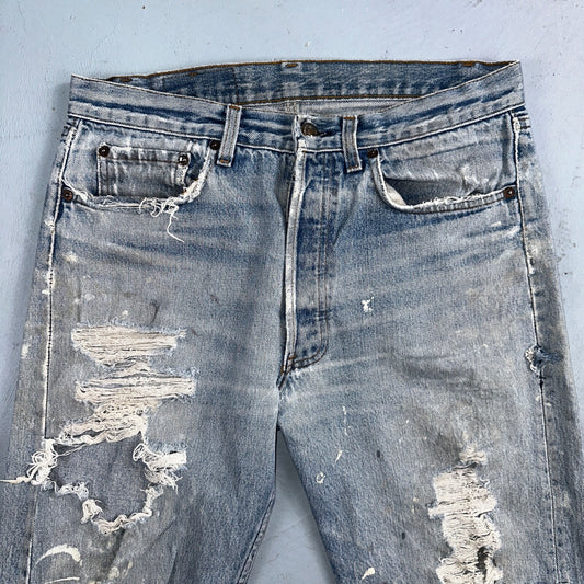 Levis 501 Vintage 80s USA XX Straight Leg Jeans Blue Thrashed 33x38 Act 31x33