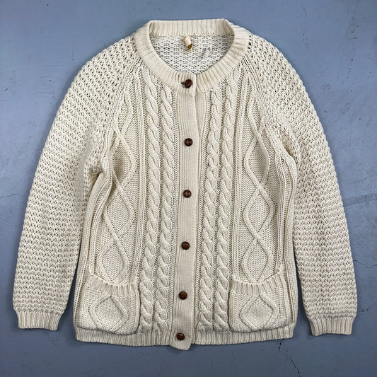 Vintage Hudson Bay Cardigan Acrylic Sweater Ivory Cable Knit Fisherman 80s Korea