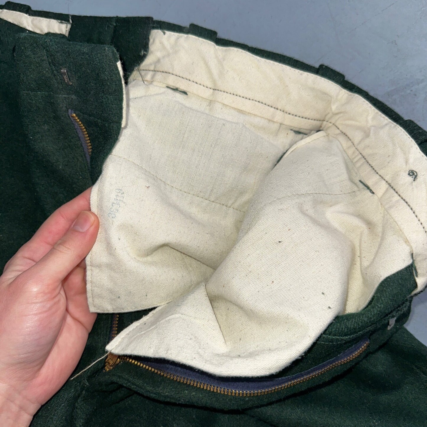 1960s Vintage Green Heavy Wool Hunting Pants 34x28 USA Dry Clean Rockabilly 60s