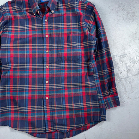 Sir Pendleton Shirt Mens Large Worsted Pure Virgin Wool Multicolor Plaid USA Red