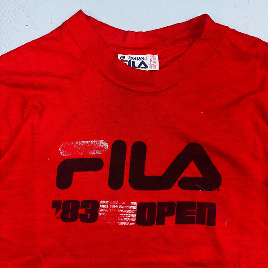 FILA 1983 Open VTG T Shirt USA Tennis Borg 80s Rare Red Graphic Print Sports