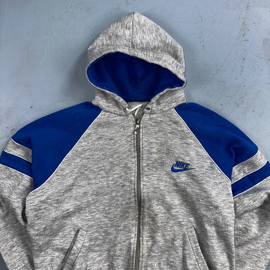 Nike Vintage 80s Colorblock Gray & Blue Full Zip Hoodie Blue Label Cut Tag
