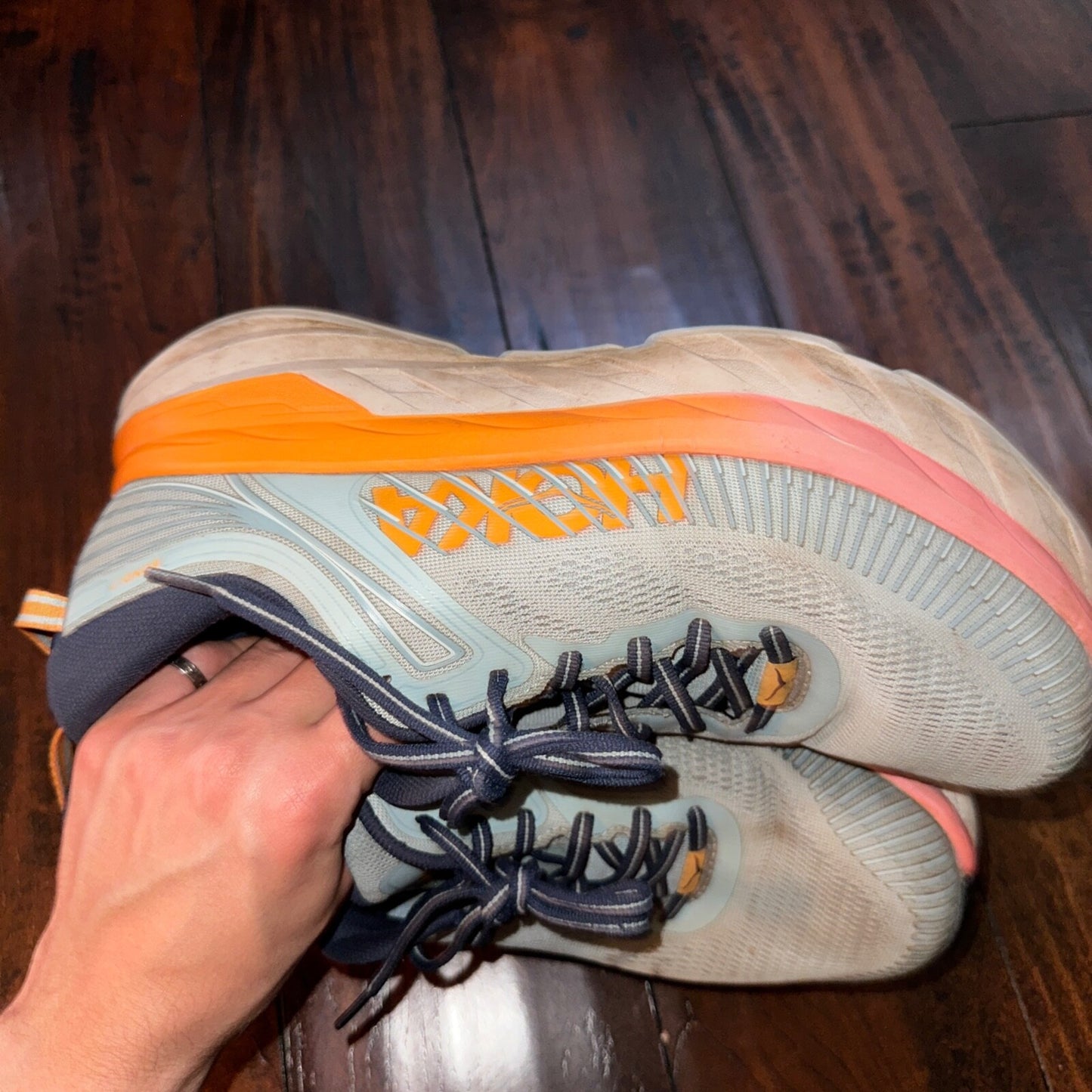 Hoka One One Bondi 10.5 Womens Cushioned Running Shoes Blue Haze Orange