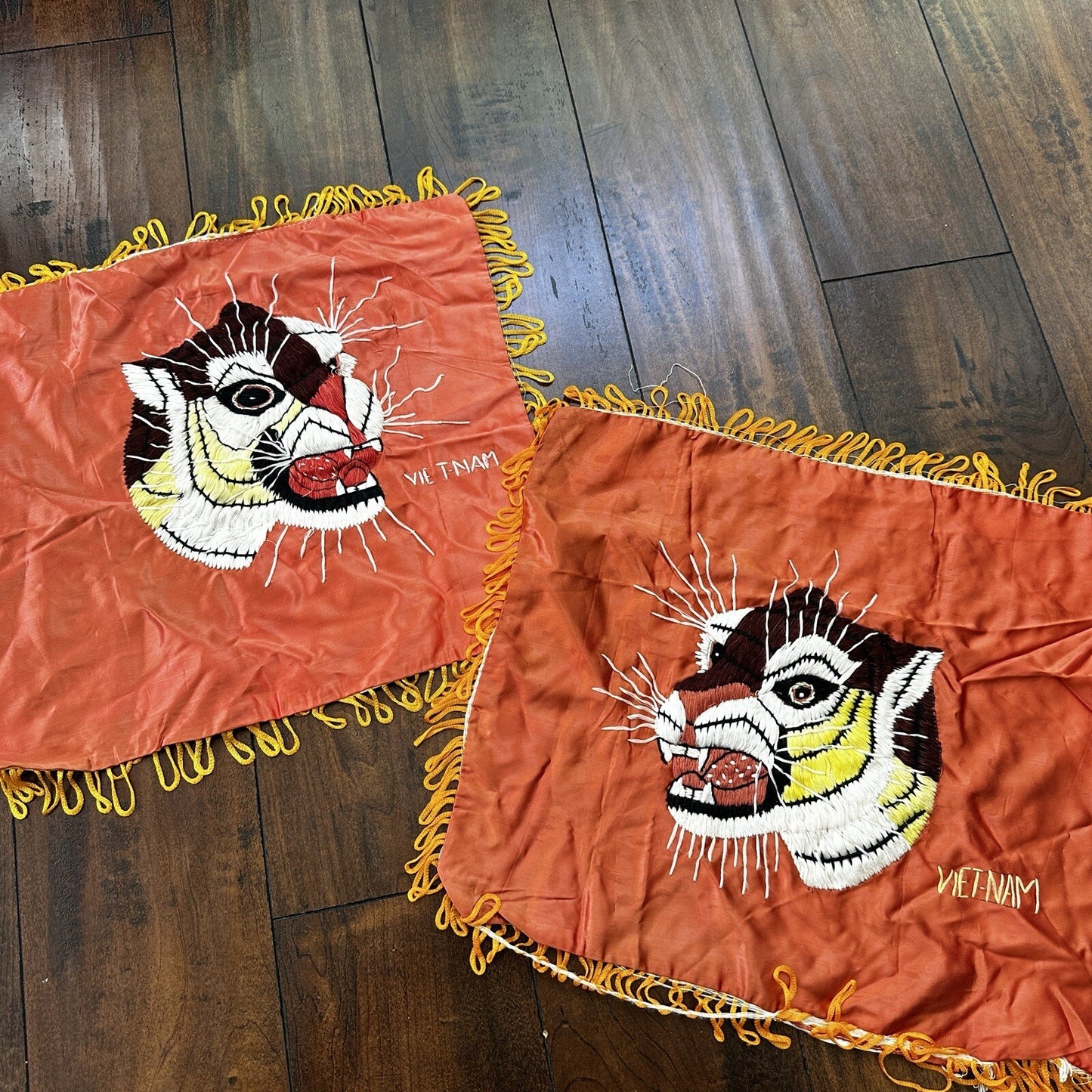 VTG Vietnam Handmade Silk Embroidered Tiger Souvenir Wall Art Collectible Jacket