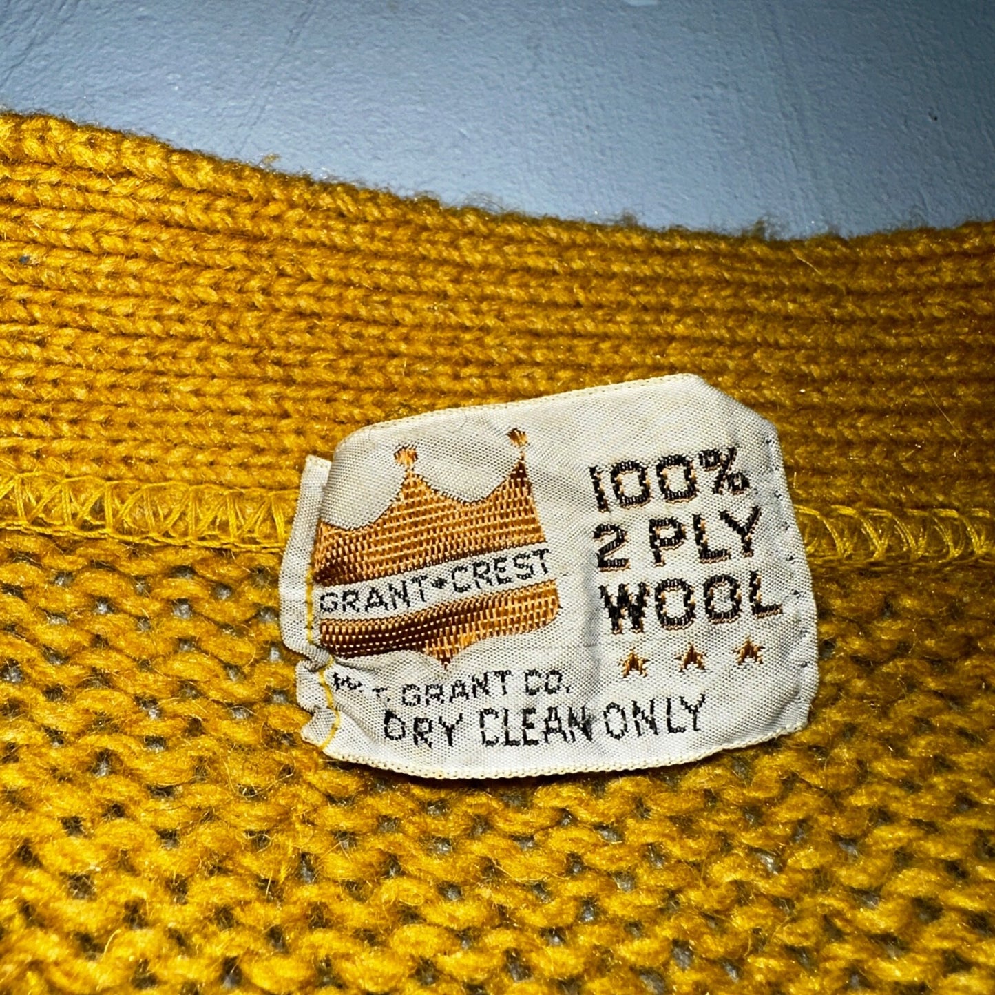 Vintage 60s Grant Crest Wool Cardigan Sweater M Yellow Mustard Suede Rockabilly