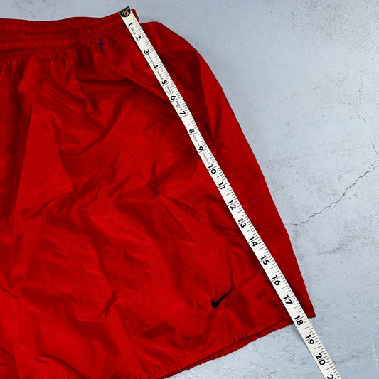 Nike Vintage Red Nylon Shorts Swoosh XL 90s Black Tag 6” Inseam Running Swim