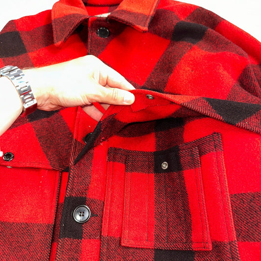 Filson Double Mackinaw Cruiser Coat Jacket Mens 46 Red Plaid Wool 70s Vintage