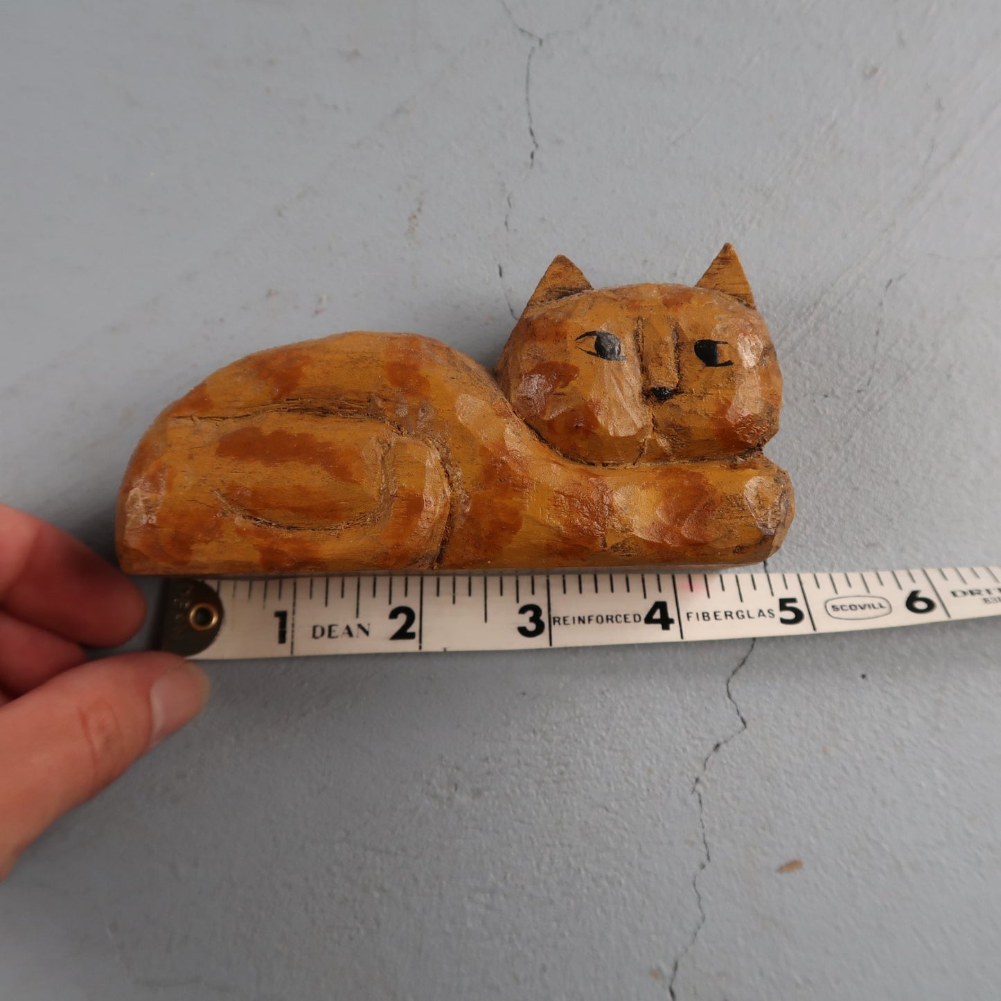 Small Carved Wood Sitting Cat Folk Art Figure Cute Hand Made Lucky Cute Luck
