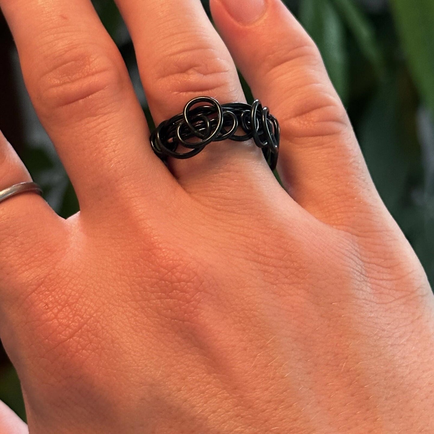 Homemade Wire Black Created Women's Wedding Band Ring Cute Y2K VTG Cool 90s