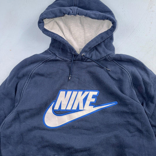 Nike Vintage Y2K Big Spellout Swoosh Sweatshirt Hoodie Sz L Silver Bar Tag