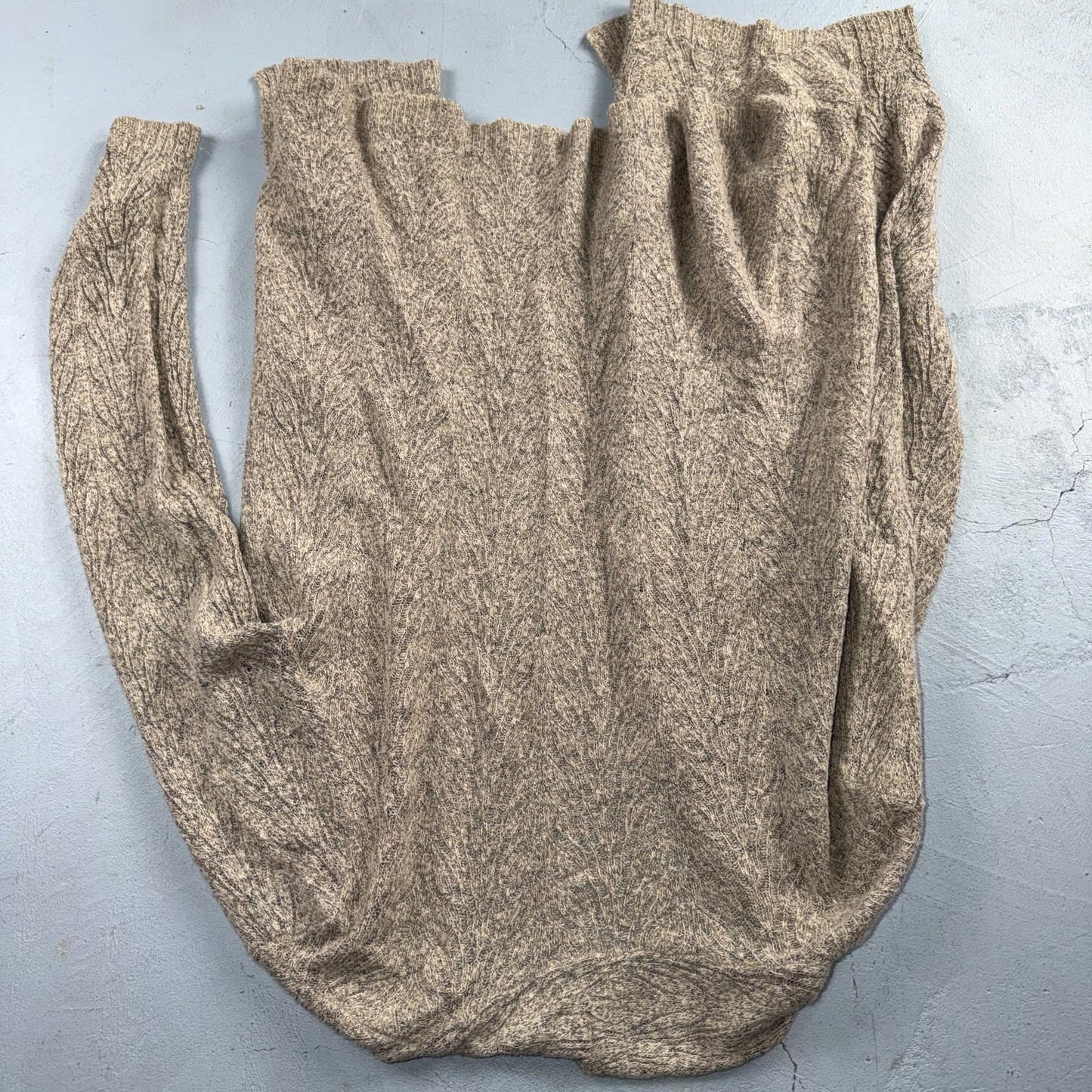 Eileen Fisher Womens Cardigan Sz Large Beige Black Loose Knit Linen Wool