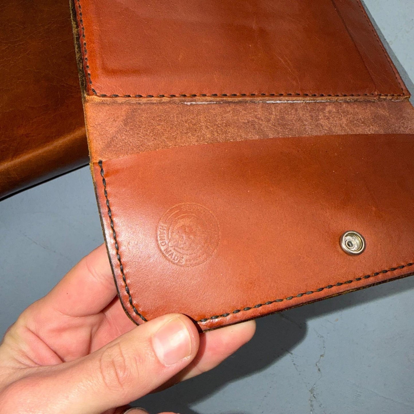 VTG Leather Bag Clutch Western Hand Tooled Leather Purse Saddle Brown Wallet