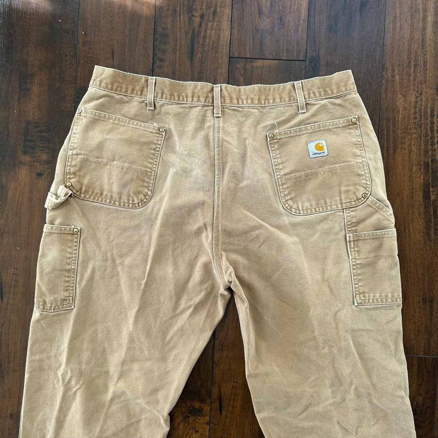 VTG USA Carhartt Thrashed Double Knee Work Dungaree Duck Brown 90s Pants 42x32