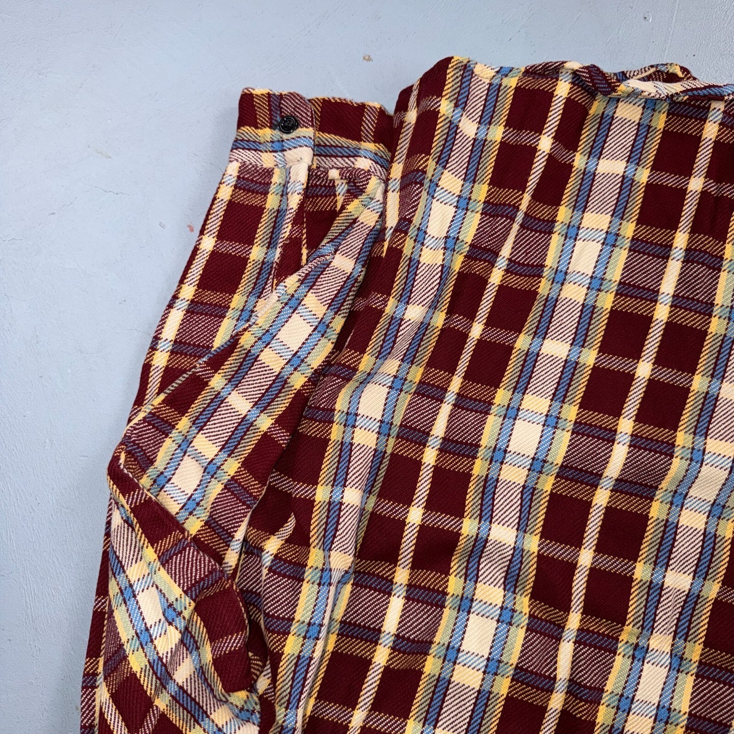 VTG 70s Burgundy Plaid Heavy Flannel Work Shirt Grunge Button Front Penneys Mac