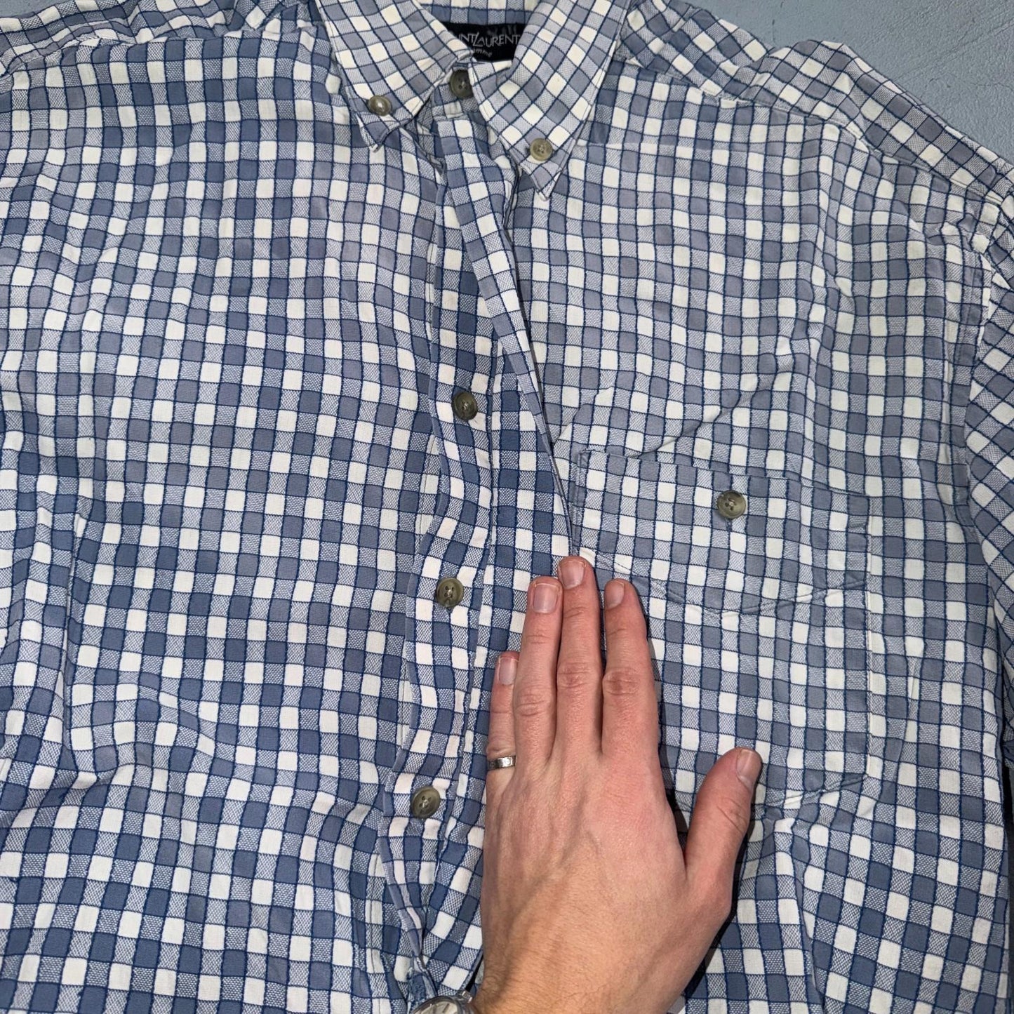 Yves Saint Laurent Pour Homme YSL Shirt Mens M Long Sleeve Plaid Button Up VTG