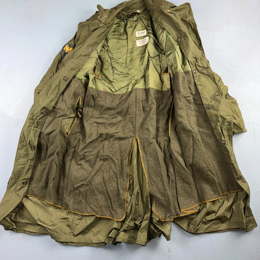 1950s Korean War US Military Wool Lined Overcoat Belted Trench Coat Small VTG