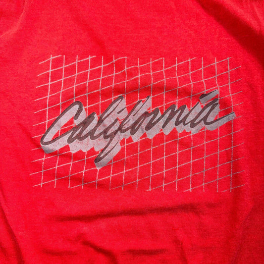 California 80s VTG T Shirt Graphic 1980s Red Classic Grid Design Text Typography