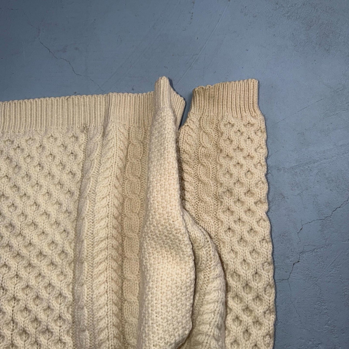 L.L. Bean L Men's Vintage Cable Knit Fisherman Sweater Sz Large Ivory/Cream