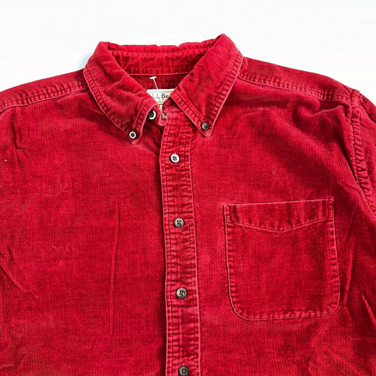 Vintage LL Bean Shirt Mens L Button Up Corduroy Red Outdoor Nature Workwear