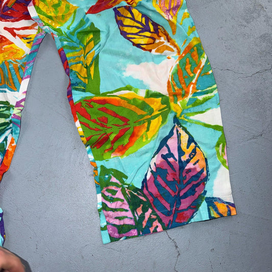 Vintage Jams World Pants Womens XS Multicolor Tissue Flower Hawaiian Beach Crop
