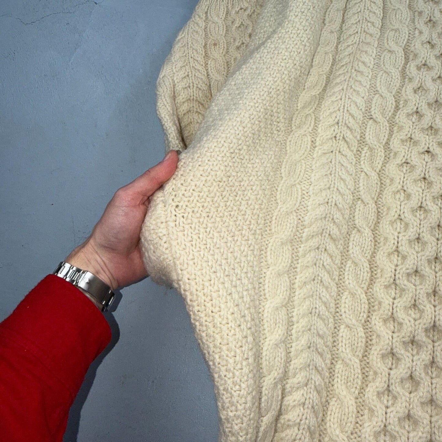 L.L. Bean L Men's Vintage Cable Knit Fisherman Sweater Sz Large Ivory/Cream