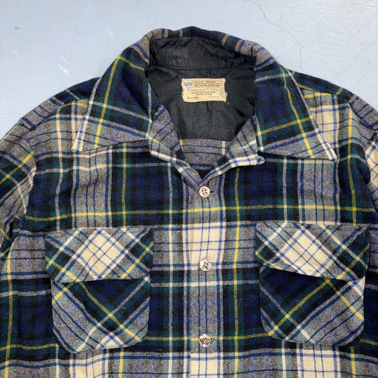 VTG 70s Penneys Towncraft Loop Collar Wool Plaid Shirt Camp Board Rockabilly