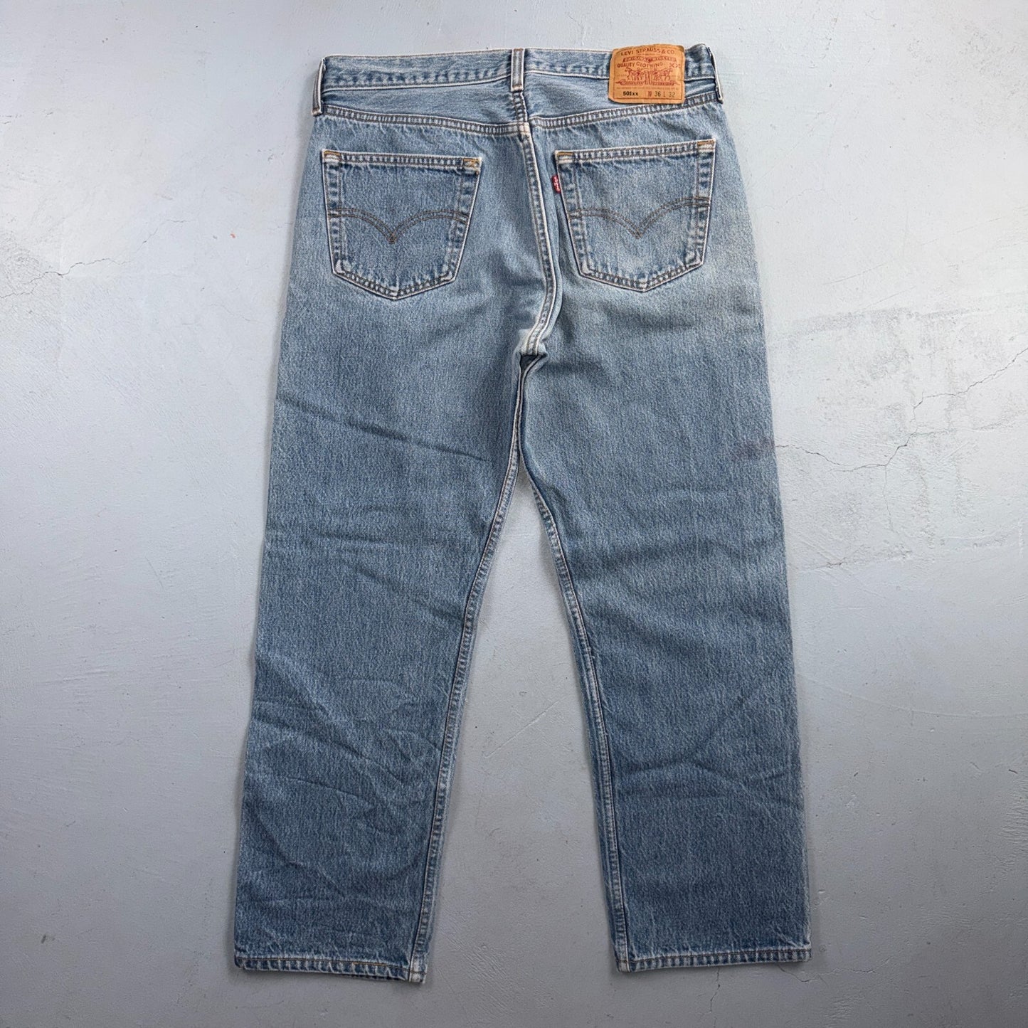 Levis 501 Vintage 90s USA XX Straight Leg Jeans Blue Light Wash 36x32 Act 33x27