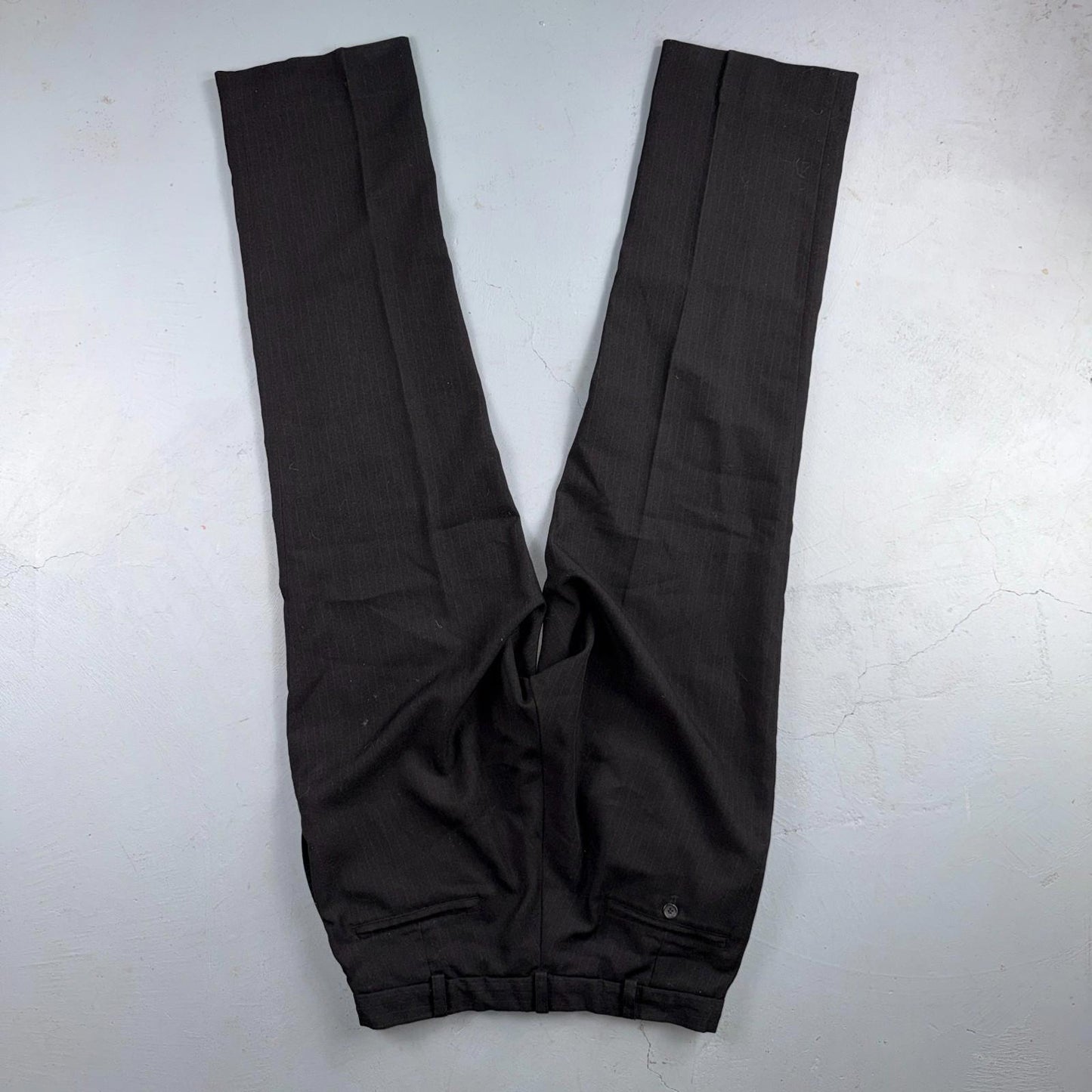 VTG 1950s Wool Pinstripe Trousers England 50s Button Fly Pants Bib Rockabilly