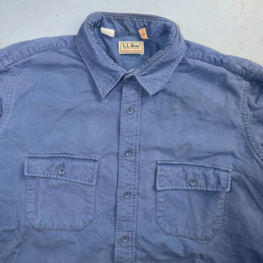 LL Bean VTG Mens XL Chamois Cloth Blue Shirt Soft Cozy Flannel Cotton 90s