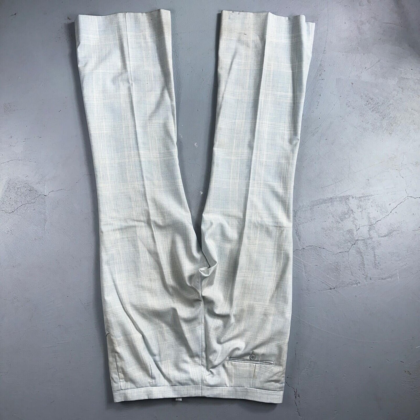 VTG Mens 3 PC Suit 44 Jacket Coat Pants Vest Plaid Rockabilly 70s Stained