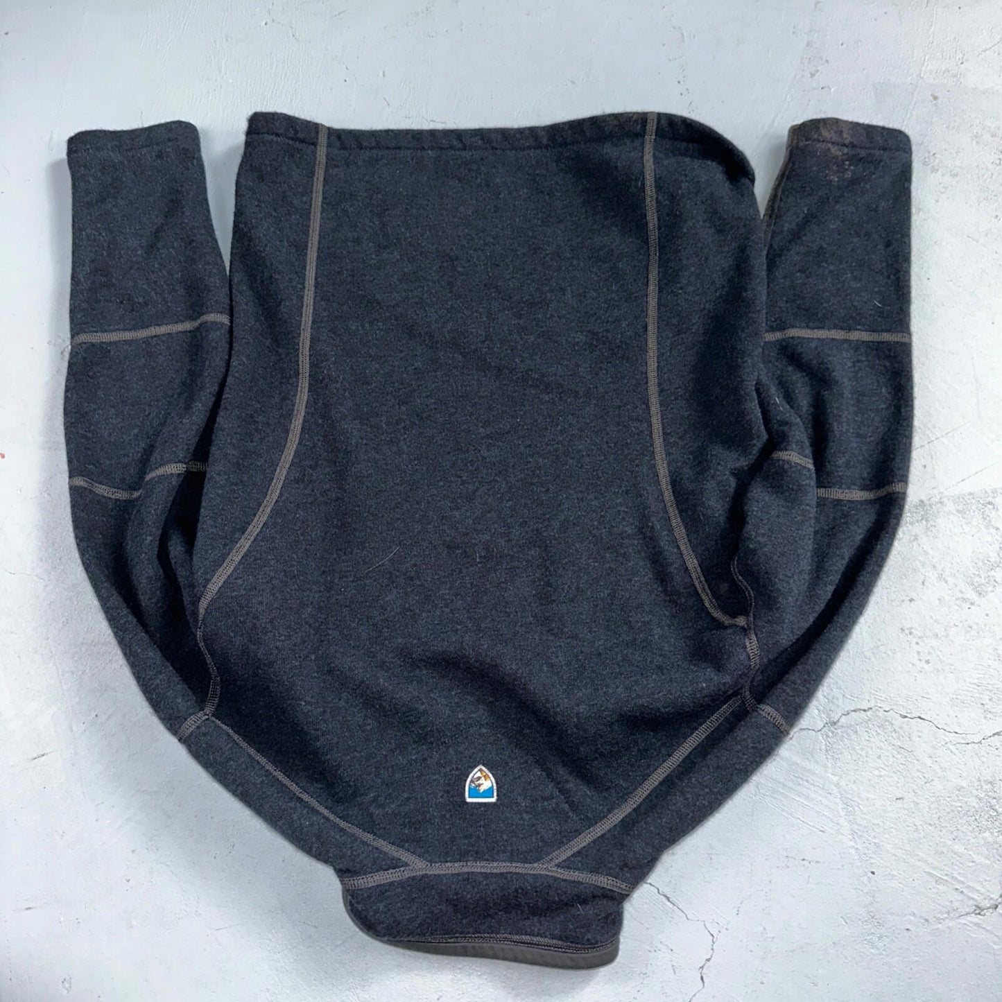 Kuhl Youth Size M (10-12) Navy Gray Kashmira Fleece Pullover Sweater Quarter Zip