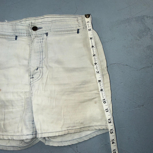 Levis Vintage 70s Corduroy White Tab Cutoff Shorts Faded Blue Thrashed 29 Fit 26