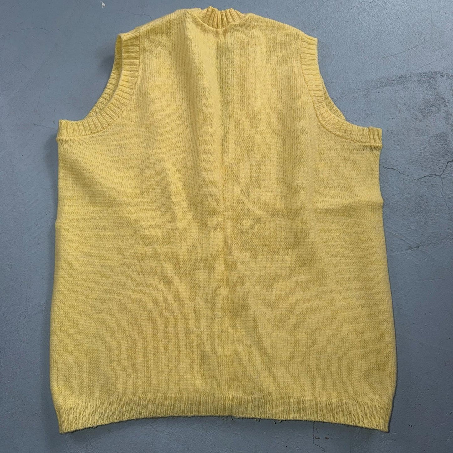 VTG 1960s 1970s Wool Caridgan Sweater Rockabilly Womens Mod Knit Yellow Vest