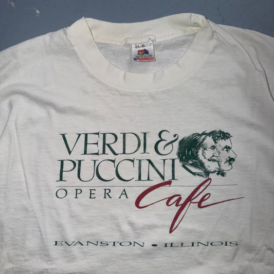 VTG 90s Verdi Puccini Opera Cafe Evanston Illinois Restaurant T Shirt Lincoln