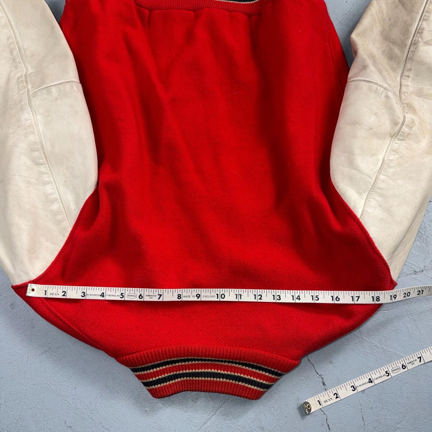 VTG 70s Nelson Varsity Jacket Letterman USA Made Leather Collegiate 44 Red Phil
